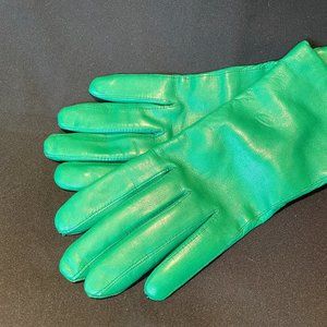 MARTELLI Italian Leather Emerald Green Gloves Ladies 7 Cashmere Lined Like New